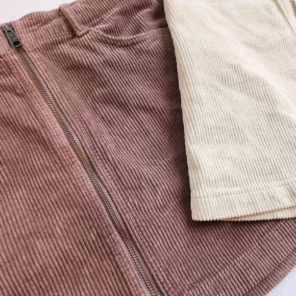 American Eagle Super Hi-Rise A-Line Corduroy Mini Skirt Zipper Mauve Cream Cute - Picture 6 of 12